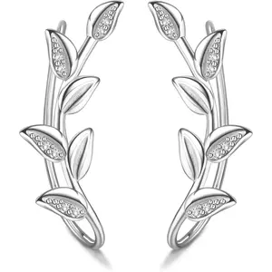 925 Sterling Silver Ear Cuffs & Climber Earrings • No Piercing Aesthetic Leaf Butterfly Crawler Studs • Hypoallergenic Ear Jewelry for Women