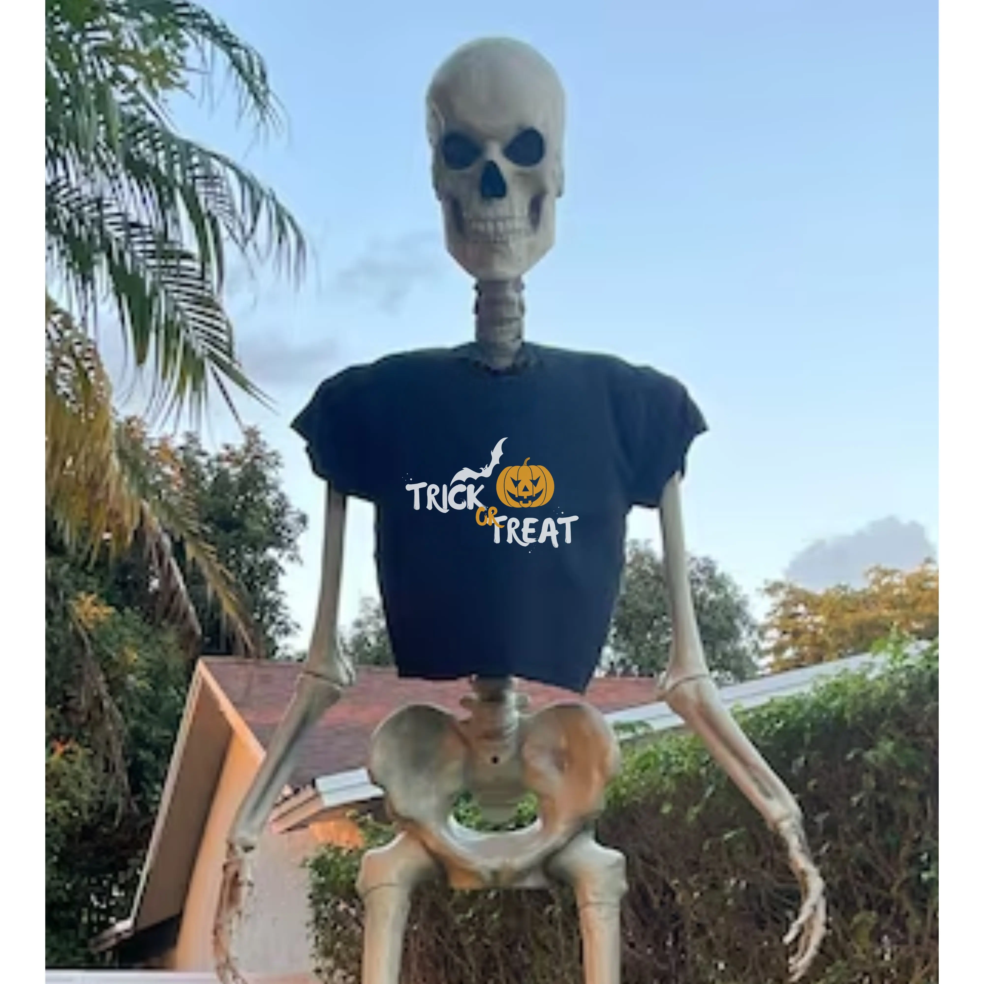 Trick or Treat tee shirt for the Home Depot 12 foot skeleton Menswear Top Black Classic