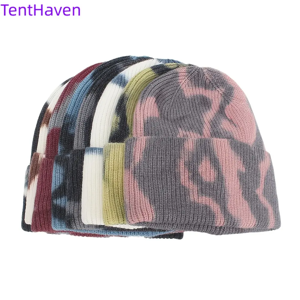2026 Core spun yarn tie dye men's knitted hat autumn and winter outdoor cold protection ear protection cold hat versatile and personalized women's woolen hat