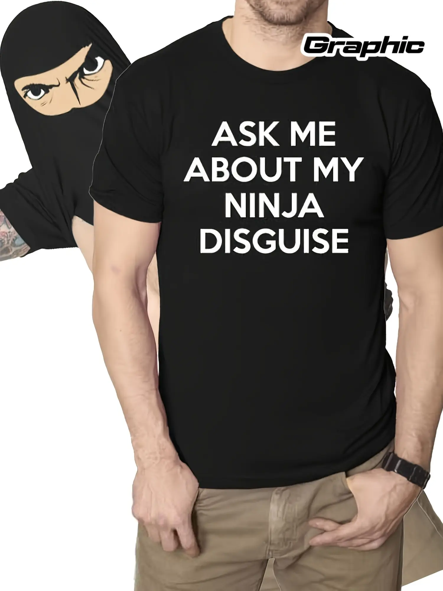 Men's Funny Shirt Ask Me About My Ninja Disguise S unisex soft cotton short sleeve t shirt, vintage graphic casual tee for men women teens, perfect birthday holiday gift for camping travel gym daily street casual wear