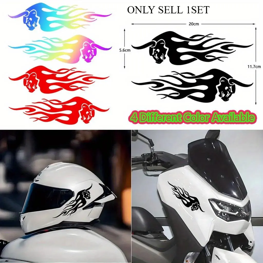 1SET Motorcycle stickers, Fits small positions of commute motorcycles/helmets, during morning rush rides, flame bull sticker eases commute dullness, letting gear show 'love wild riding' attitude, low-key power-showing decal for daily trips