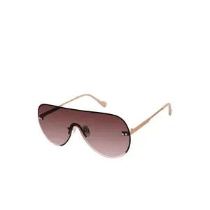 Rimless Metal Aviator Shield Sunglasses in Rose Gold