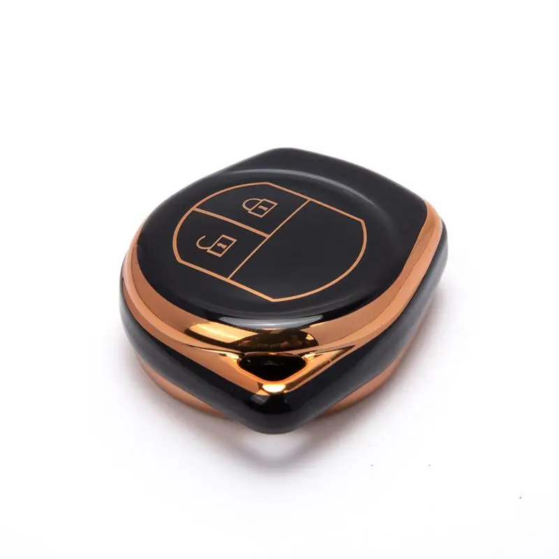 Car Key Cover - TPU 2-Button Durable Protective Shell with Leather & Metal Accents for Suzuki Swift, Ignis, Vitara, Liana, Ciaz, Baleno, Two Buttons