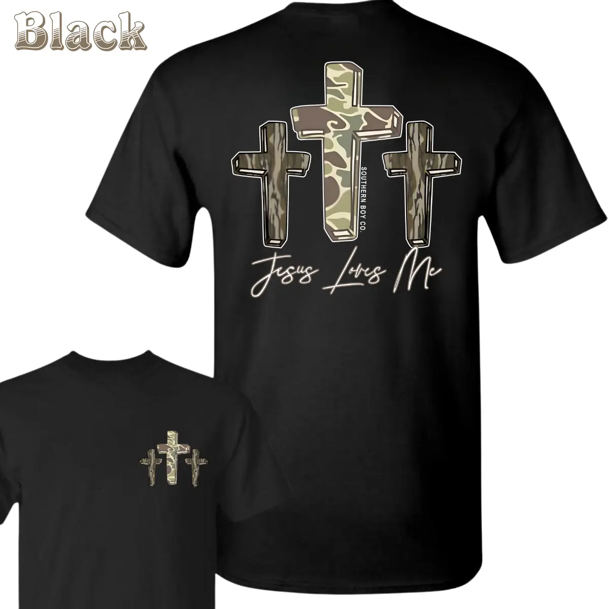 Jesus Loves Me Camo Cross T-Shirt - Three Rustic Crosses Graphic , Christian Faith Outdoor Tee , Religious Hunting Style Shirt , Southern Inspired Apparel , Spiritual Gift