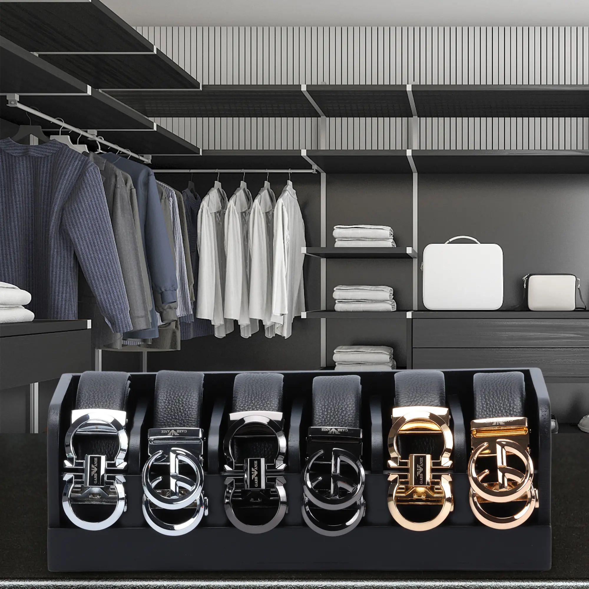 Bamboo Belt Organizer Box,6 Grids Belt Rack for Closet and Drawer, Belt Storage Organizer and Displayer for Men Women