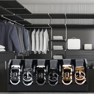 Bamboo Belt Organizer Box,6 Grids Belt Rack for Closet and Drawer, Belt Storage Organizer and Displayer for Men Women