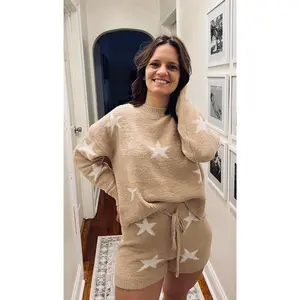 Taupe with white stars- Sherpa Pajamas