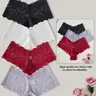 Women's 4pcs Solid Floral Lace Bow Decor Scallop Trim Knitting Nylon Panties, Casual Fit Soft Comfy Medium Stretch Drop Waist Knicker Underwear for Daily Wear Casual Soft Panty