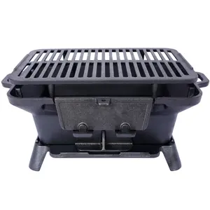 Oval Cast Iron Grill Outdoor, Portable Charcoal Grill and Tabletop Cast Iron Skillet - 100% Cast Iron, Enameled, Durable, Small Charcoal Grill, Camping Stove, Hibachi Grill