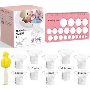 Flange Sizing Kit 3 in 1 with 10PCS Flange Inserts 13/15/17/19/21mm, Silicone Breast Pump Flanges Insert Kit for 24mm Electric Breast Pump, Pumping Breastfeeding Essentials Kit for Mom