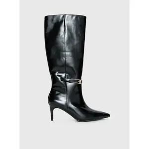 Glazed Knee High Boots Black