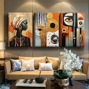 Wooden Frame Canvas Painting, Bohemian Style Spray Paint Poster with 3 Counting, Indoor Wall Decoration, Suitable for Living Room Bedroom Office, Art Design Decoration, Used for Wall Decoration Photos Tiles, Decoration Ornaments Artistic