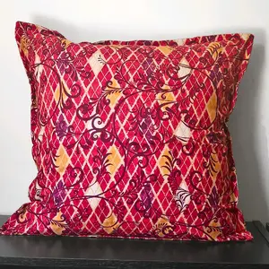 African Home Collection Cotton Sofa Throw Pillow in Red Monochromatic Geometric Diamond Design with Regal Swirls - Handmade Cotton Print Fabric