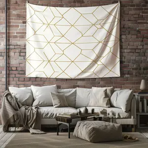 Luxury Gold Geometric Line Printed Tapestry, High-Density Drape, Wall Decor For Bedroom Living Room, No-Drill With Rope, For Renters Students Moms Home Decor Lovers