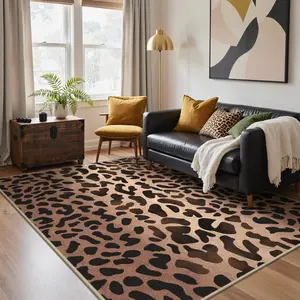 【Deals For You Days】GENIMO Leopard Area Rug Washable Non-Slip, Low Pile Animal Print Hallway Rug, Lightweight Carpet for Livingroom Entryway Kitchen Bedroom