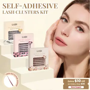 Lashterally Dense Self-Adhesive Cluster Eyelash Falsies Kit - 0.05 mm, No Glue Needed, Easy Press-On & Removal, Salon-Quality, 24+ Hour Hold, Beginner-Friendly, 10mm/12mm/14mm, 90/120 Pcs, Dramatic Lashes, Youth-Focused, False Eyelashes & Adhesives