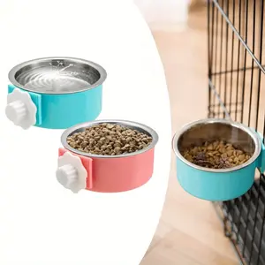 2 Pieces Crate Dog Bowl, Removable Stainless Steel Pet Kennel Hanging Food Water Feeder Bowl Cage Coop Cup for Puppy Medium Dog Cat Rabbit Ferret Bird