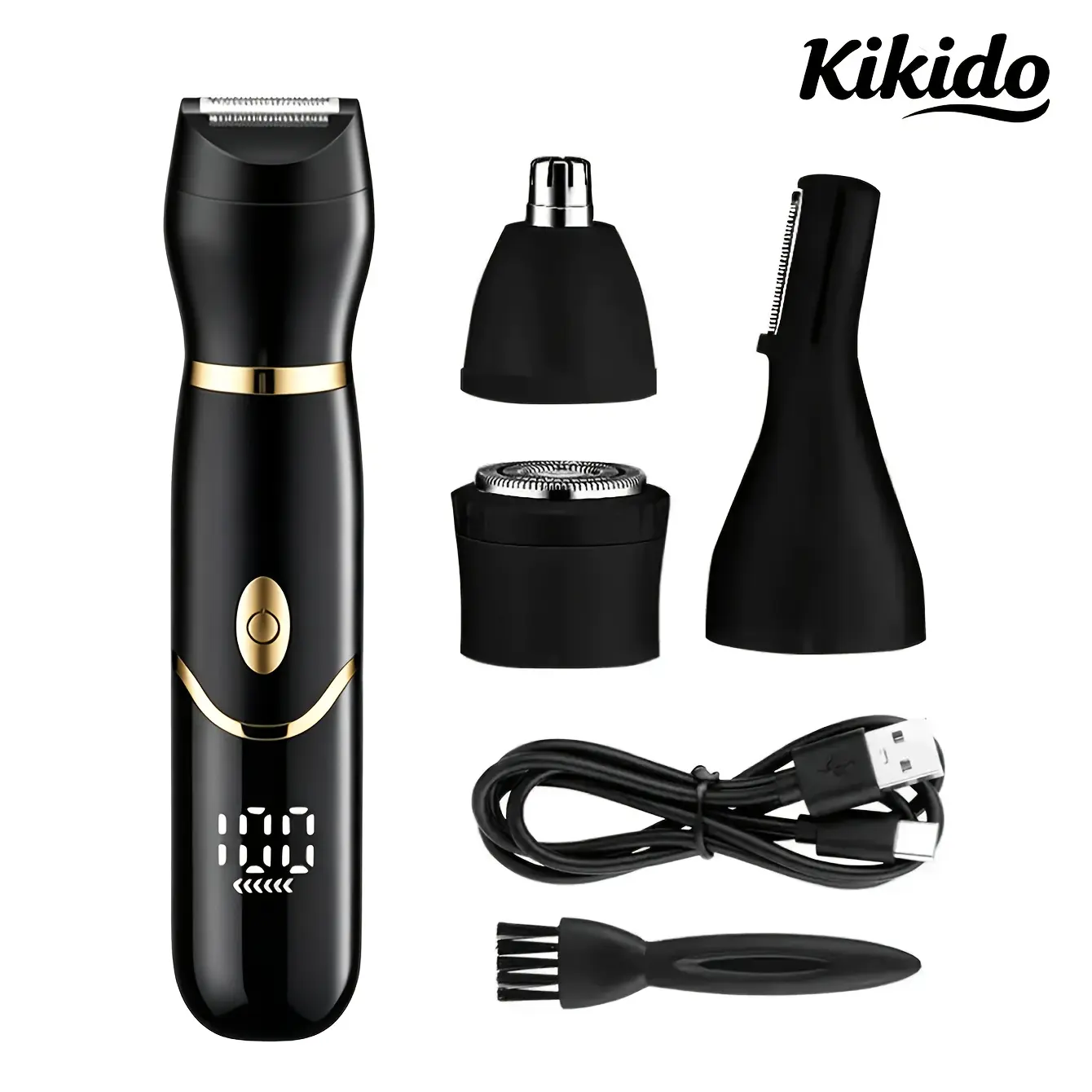 Kikido Professional 4-in-1 Grooming Trimmer Kit for Men Beard Nose Eyebrow – Cordless USB Rechargeable LED Power Display Precision Cutting