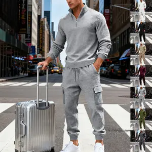 KZZ Men's Loose-Fit Casual Stand Collar Sweatshirt Set, Thick Fabric Winter Outwear, Street Style Outdoor Wear for Men christmas gifts for him