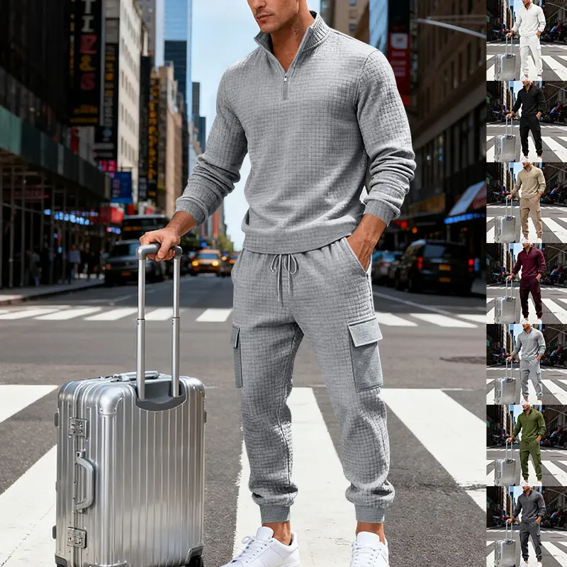 KZZ Men's Loose-Fit Casual Stand Collar Sweatshirt Set, Thick Fabric Winter Outwear, Street Style Outdoor Wear for Men christmas gifts for him