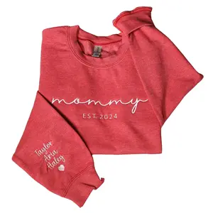 Personalized Mommy Embroidered Sweatshirt With Kids Names On Sleeve, Custom Mama Sweater, Baby Announcement Mom Outfit, Mother's Day Gifts