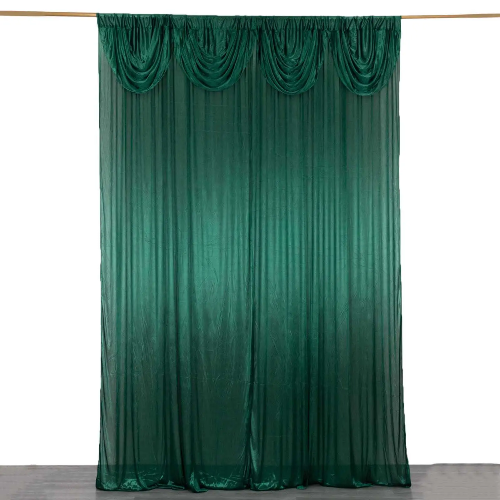 10ftx10ft High-Quality Satin Hunter Emerald Green Double Pleated Curtains - Non-Customised, Glossy Finish Event Backdrop Panel for Weddings, Anniversaries, Machine Washable