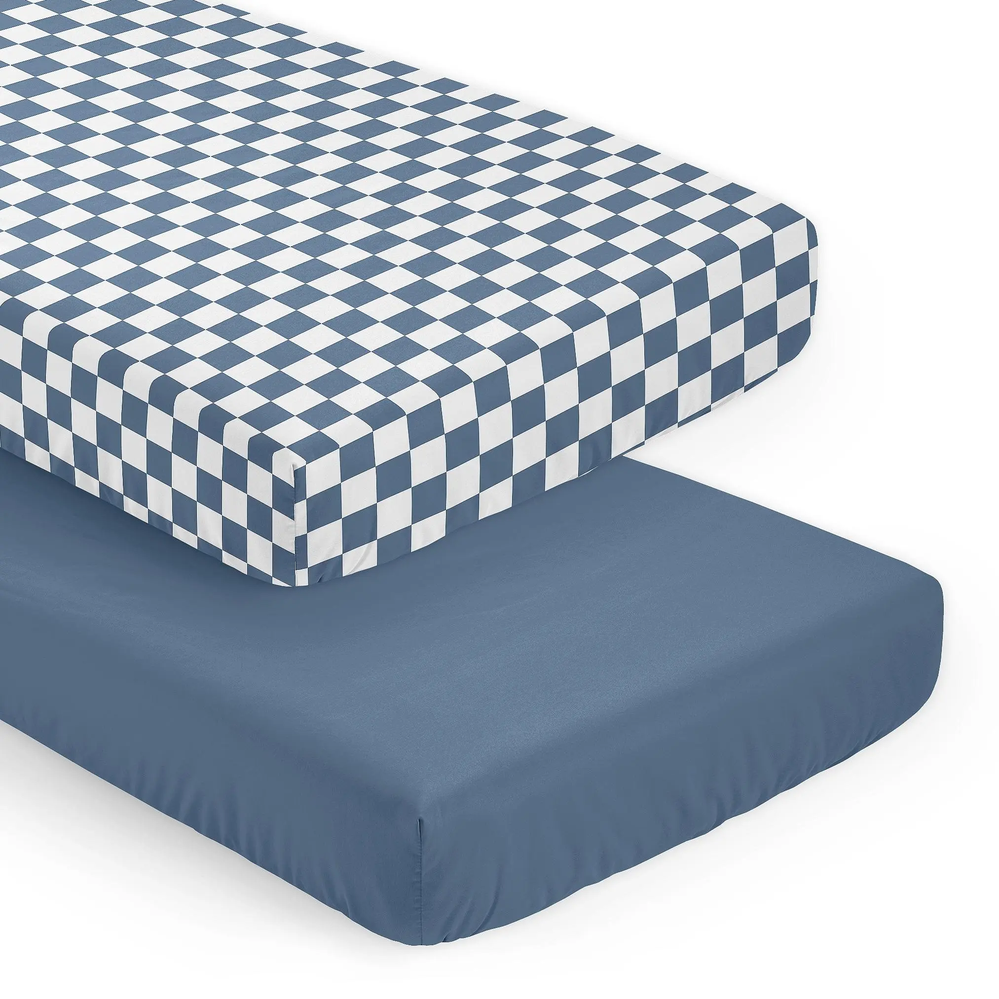 Sweet Jojo Designs 2-Piece Baby Crib Sheets Set (Blue Gingham Checkered Plaid) for Boys, Infant Nursery, Toddler Room - Fitted, Standard Size (Solid Color Steel & Vintage, Classic Checkerboard, Retro)