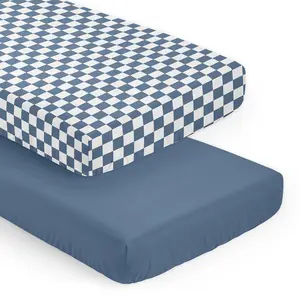Sweet Jojo Designs 2-Piece Baby Crib Sheets Set (Blue Gingham Checkered Plaid) for Boys, Infant Nursery, Toddler Room - Fitted, Standard Size (Solid Color Steel & Vintage, Classic Checkerboard, Retro)
