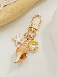 1pc Unisex Natural Shell Starfish Conch Keychain - Wallet Charm Decor - Summer Beach Collection - Ideal Gift for Friends
