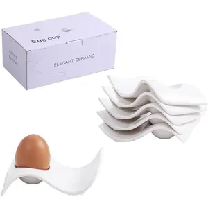 Ceramic Egg cup,Soft Boiled Egg Holder,White Egg Cup,Boiled Egg cups set,Stackable Egg Coddler Cups,Topper Cutter for Decor/Breakfast/Brunch (6)
