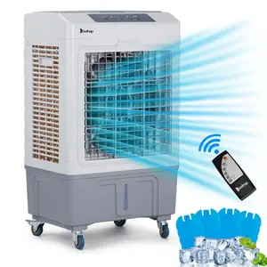Portable Evaporative Cooling Fan 3 in 1, 2647 CFM Large Air Volume Personal Cooler with Remote, 10.57 Gallon Water Tank, 4 Ice Packs and Rolling Wheels, White Gray for Home Patio Garage