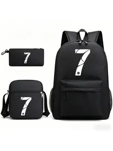 Soccer Number 7 3PCS Backpack Set, Football Fans School Bag + Crossbody + Pencil Case for Teens