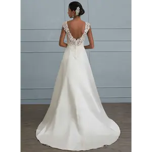 One-shoulder V-neck fishtail lace trailing wedding dress