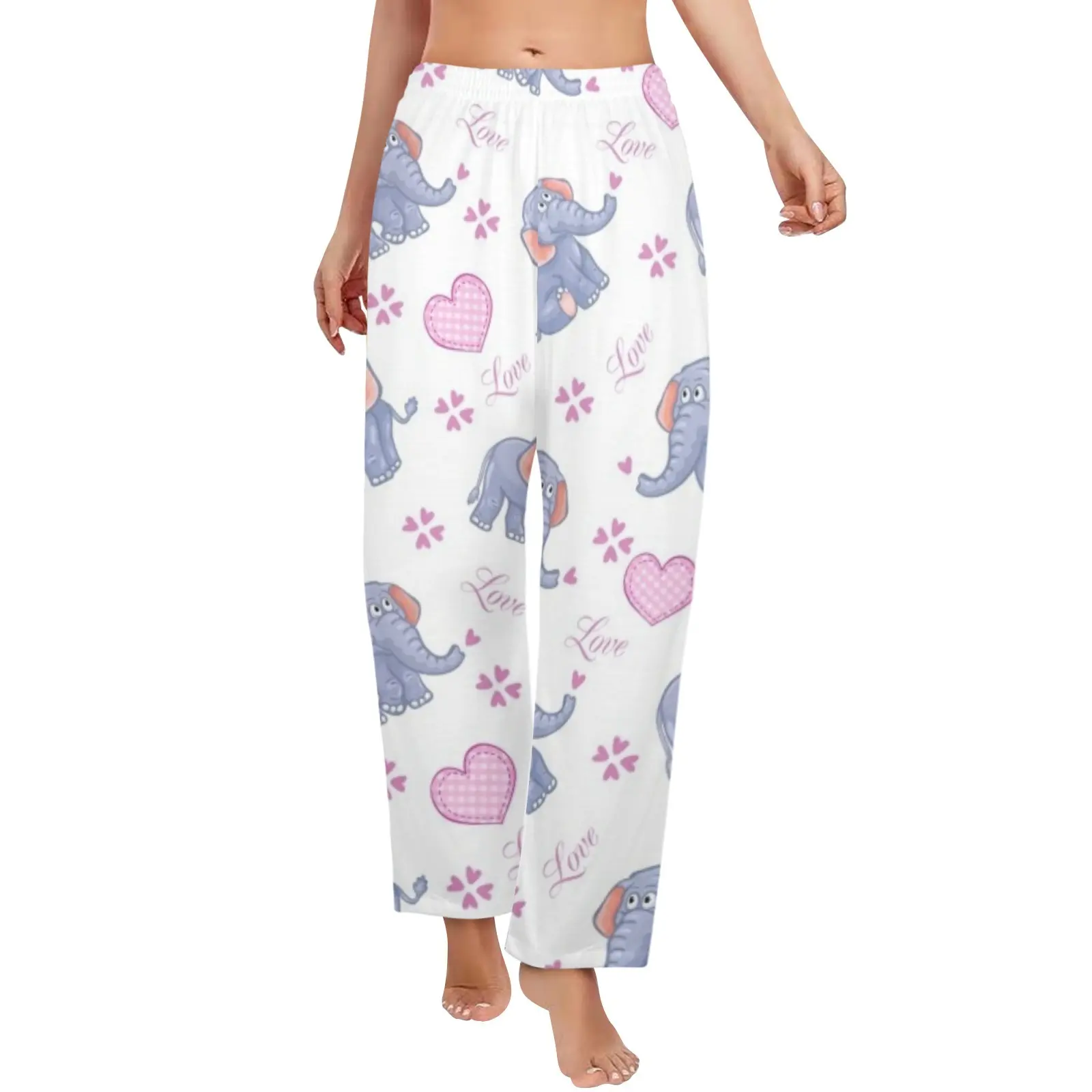 Cartoon Elephant Print Women's Pajama Trousers without Pockets (Sets 02)