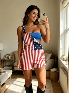 Women 250th Anniversary Shorts 4th of July American Flag Overalls USA Stretchy Denim Romper Memorial Day Coveralls Patriotic Gifts for Mom Workwear Summer Jumpsuits Fashion Womenswear Daily Outdoor Outfits