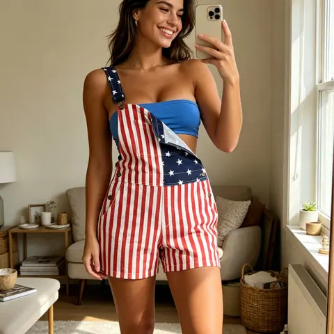 Women 250th Anniversary Shorts 4th of July American Flag Overalls USA Stretchy Denim Romper Memorial Day Coveralls Patriotic Gifts for Mom Workwear Summer Jumpsuits Fashion Womenswear Daily Outdoor Outfits
