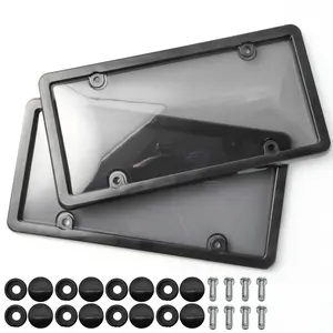 2 Pack Car License Plate Covers & Frame Combo, Front/Rear Car License Plates Shields Holder with Screw Caps for US Standard Cars