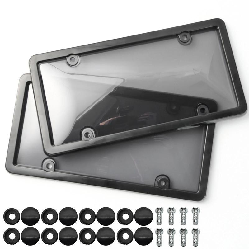 2 Pack Car License Plate Covers & Frame Combo, Front/Rear Car License Plates Shields Holder with Screw Caps for US Standard Cars