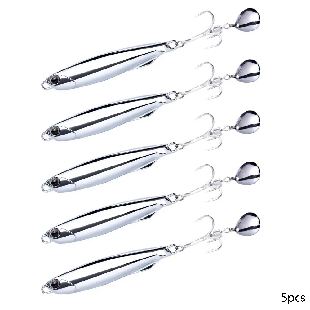 5pcs Jigging Spoons Metal Casting Jigs Bladed Treble Hooks Saltwater Casting Spoons Surf Fishing Trolling Lures Vertical Diamond Jigs Mackerel Striper Bluefish Lures