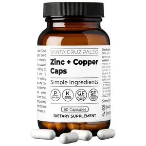 Santa Cruz Paleo, Zinc & Copper Mineral Supplement, High Absorption Formula, Zinc Supplement for Skin & Hair, L Methionine, Copper Gluconate, Trace Minerals, Gluten Free, Keto, Paleo, 60 Capsules
