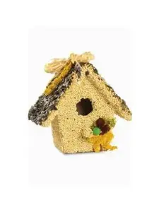 Birdie Cottage All Season Hand Decorated Birdhouse with Raffia Floral Accents & Cranberries 6" Tall Gift Set