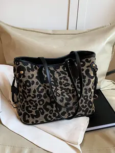 Vintage Leopard Print Tote Bag, Large Capacity Commuter Versatile Fashion Casual Women's Shoulder Bag, Stylish and Practical, Trendy Versatile Bag, Pu Tote Bag