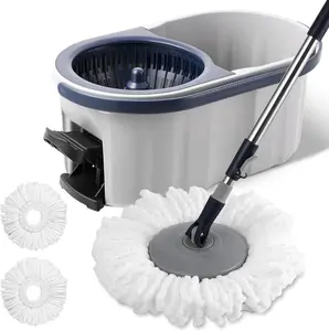 180-Degree Rotating Spin Mop and Bucket System Floor Cleaning Set with Telescopic Handle, Dual Chamber Bucket, 3 Mop Refills, Dual-Function Wringing Hand-Press & Foot-Pedal
