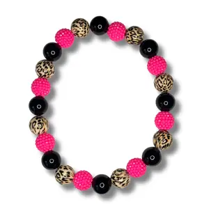Hot Pink Leopard Dog Necklace - Beaded Dog Necklace