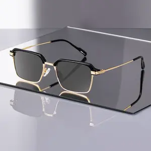 Y2K-style photochromic reading glasses for men and women - Metal frame, blue light blocking, multifocal focus, anti-fatigue - Auto-dimming, no power required, 0 to +4.0 degrees of presbyopia correction