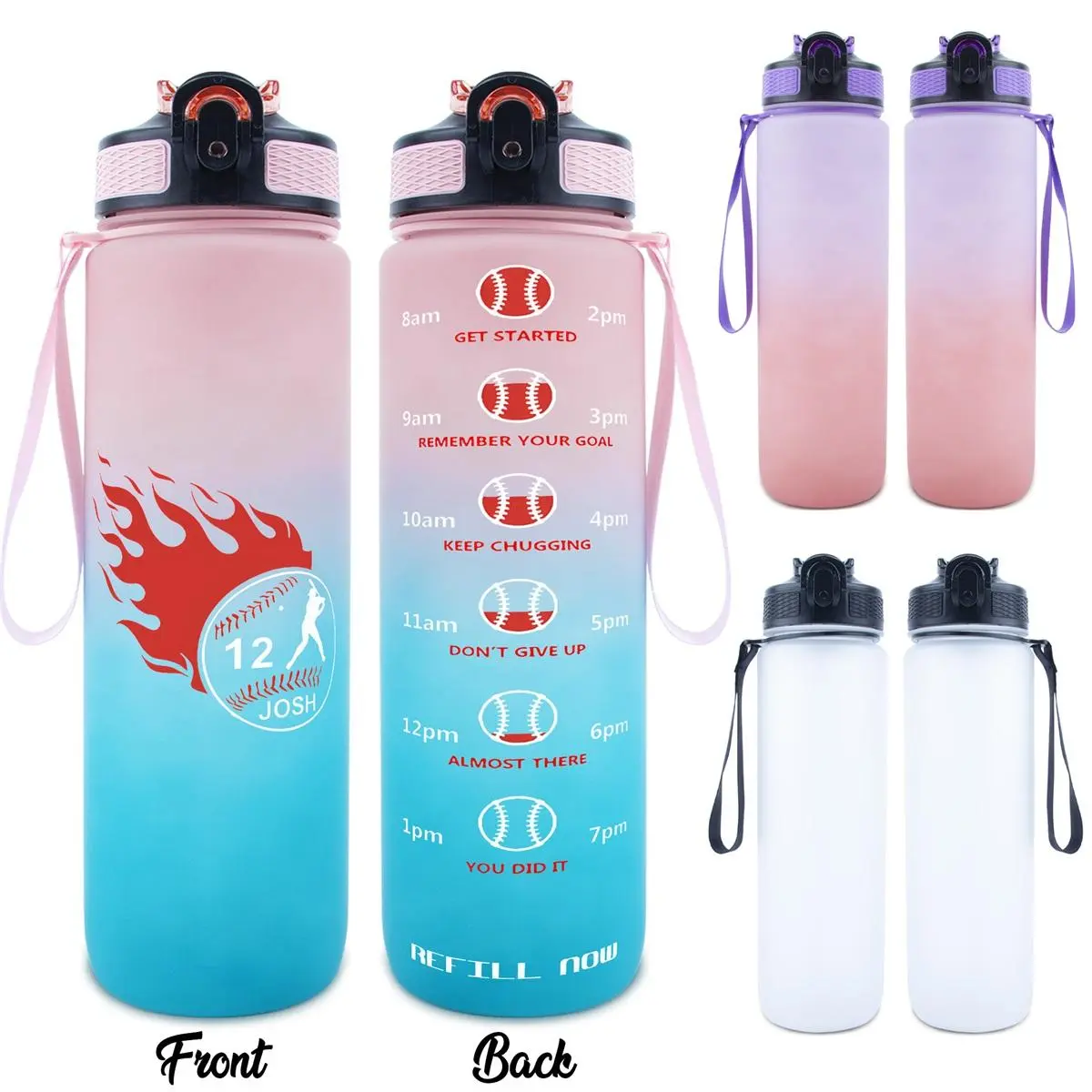 1pc 32oz Sports Water Bottle Baseball with Flame Design Feature Ideal for Baseball Enthusiasts Daily Use Gift Option Outdoor Durable Large Capacity Hiking Water Bottle Time Marker Office Water Bottle for Hydration