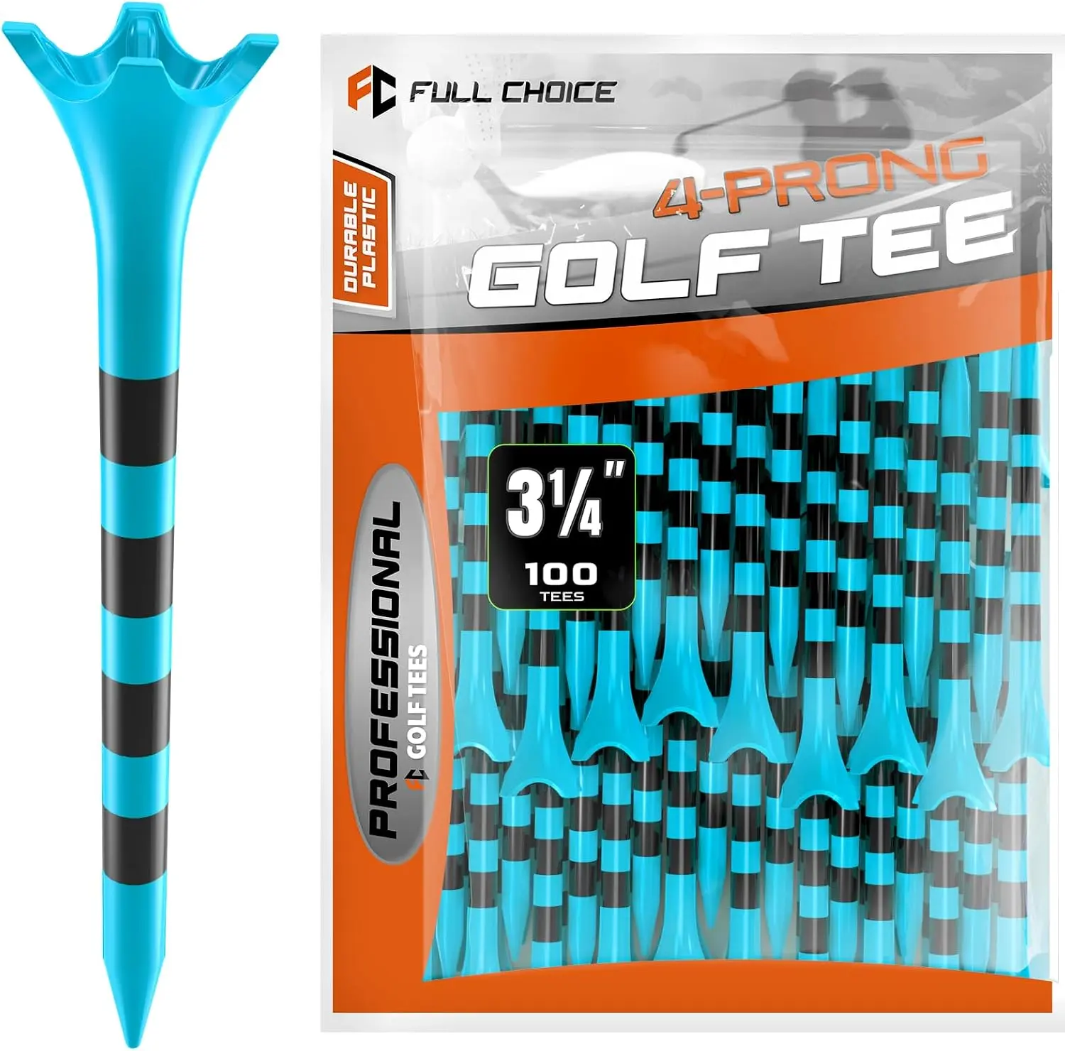 Professional Plastic Golf Tees (50/60/100 Packs, 3-1/4" or 2-3/4"), Enhanced Durability, Stable Design, Low-Friction, Side Spin-Reducing Golf On-Course Accessories