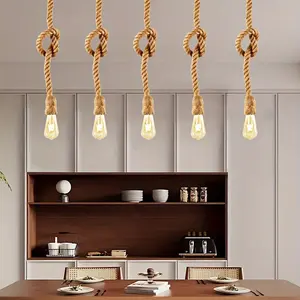1pc Braided Hemp Rope Hanging Chandelier E27 Lamp Base