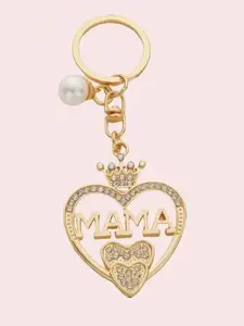 Letter Detail Rhinestone Heart & Faux Pearl Charm Keychain for MOM for gifts, wallets, school bags, backpacks, and satchels