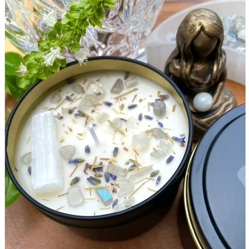 Moon Goddess Selene Ritual Candle Soy Organic Essential Oils Crystal infused * Free Gift Wrap *Luna Intention Candle Lavender Decor Scented